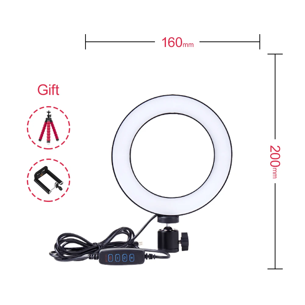 16/26cm Photography LED Selfie Ring Light lamp Steepless Lighting ring Dimmable With Cradle Head For Video Live YouTube lamp