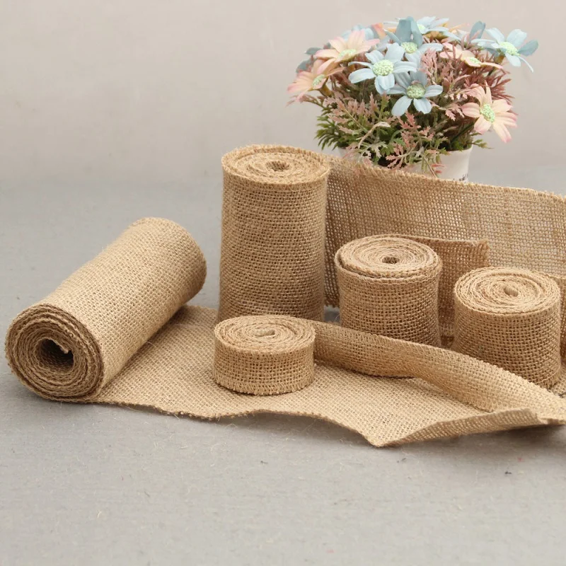 2M Natural Jute Burlap Hessian Ribbon Rolls Vintage Rustic Wedding Decoration Christmas Gift Wrapping Festival Party Home Decor