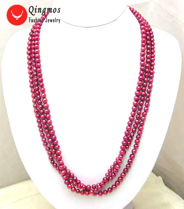 Qingmos Trendy Natural Pearl Necklace for Women with 6-7mm Round Wine Red Pearl 80