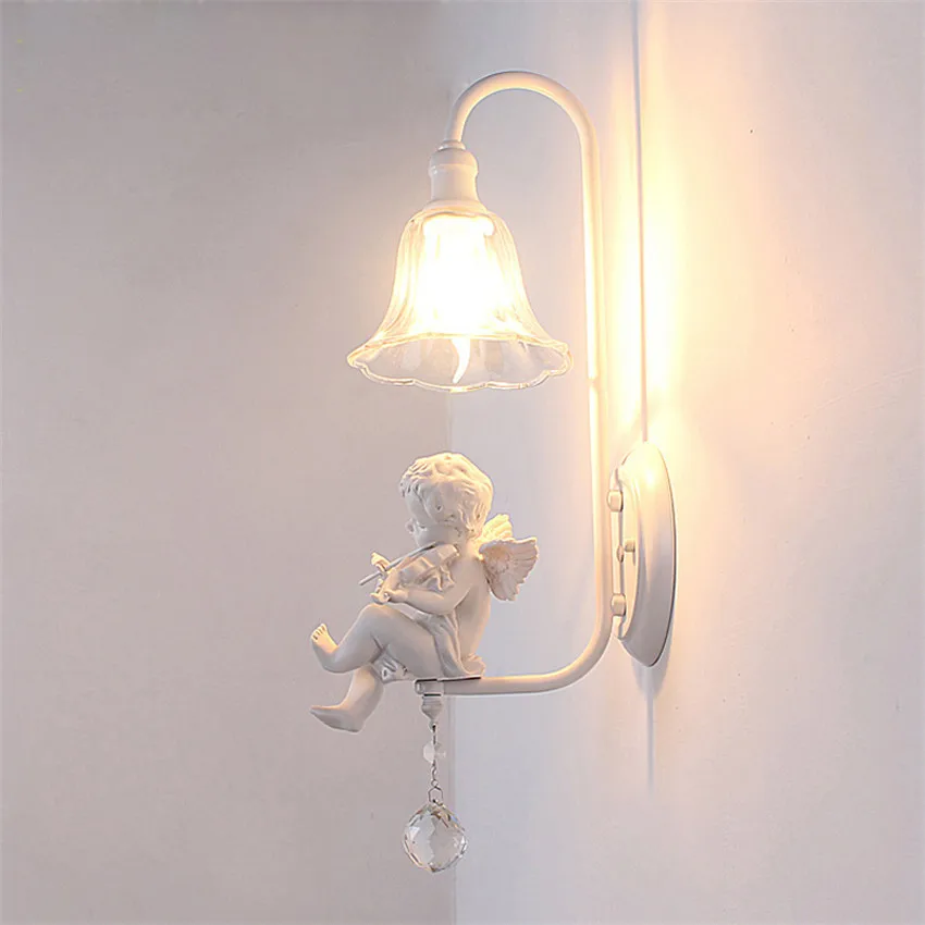 Nordic Creative Led Wall Lamp,Novelty Angel with Violin/Trumpet Children Bedroom Wall Light Mirror Lamp Bedside Sconce Deco