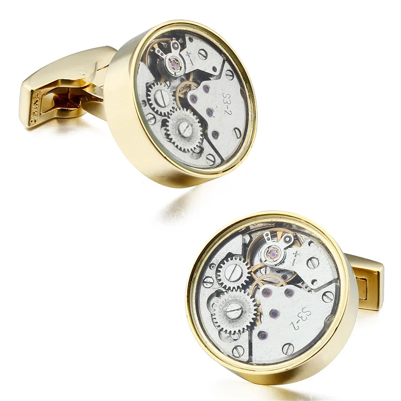 Mens Watch Movement Cufflinks for Shirt Irremovable Cuff Links Wedding Groomsmen Dress Jewelry with Box