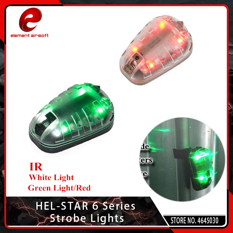 Element Airsoft HEL-STAR 6 Signal Green & IR or Red & IR Light with Magic Tape Waterproof Helmet Survival Lamps  8*5.5*3CM