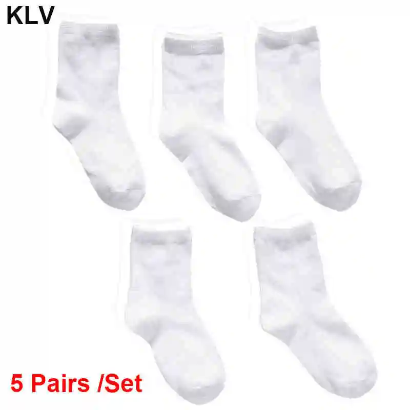 5 Pairs Kids Pure White Sock Baby Boy Girl Solid Breathable Cotton Sport Spring