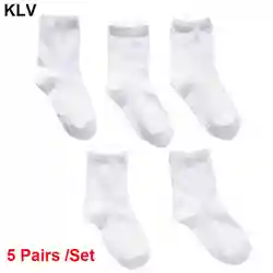 5 paires de chaussettes pour enfants, blanc pur, pour bébé garçon et fille, en coton respirant, solide, pour Sport, printemps