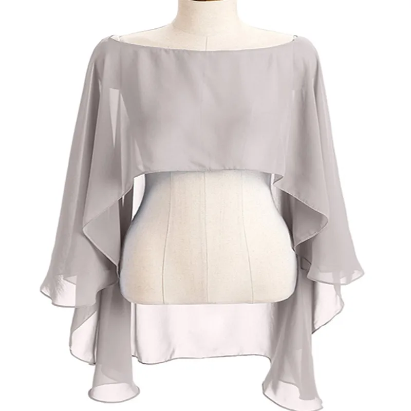 Prawdziwe zdjęcie nowa seksowna niestandardowa kurtka ślubna Bolero biała kość słoniowa szary materiał szyfonowy peleryna peleryna Bridal okłady kurtki
