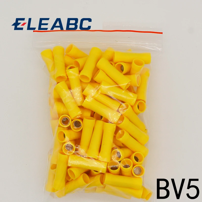 BV5 BV5.5 Full Insulating Wire Connector wire connector 50PCS/Pack Butt Connectors Crimp Electrical Wire Splice Terminal BV