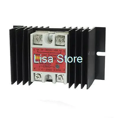 Single Phase Solid State Relay HPR-40DA 4-32V DC 24-380AC w Black Heat Sink