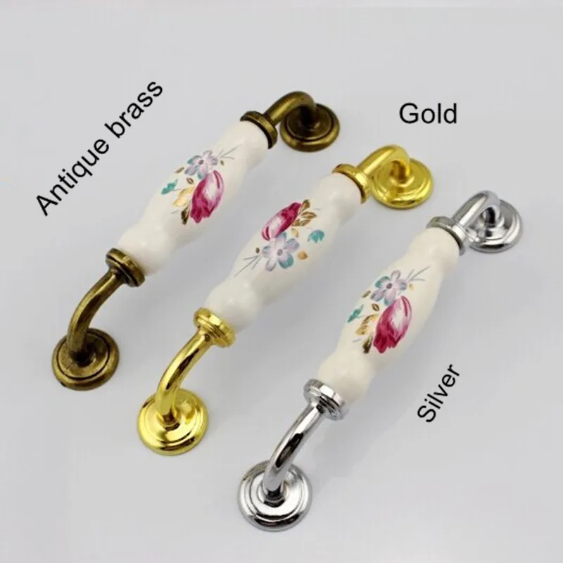 

128mm Modern Fashion Rural Ceramic Wardrobe Cupboard Door Handle Gold Silver Bronze Drawer Kitchen Cabinet Dresser Knob Pull 5"