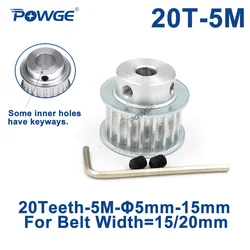 POWGE 20 Teeth HTD 5M Synchronous Pulley Bore 5/6/6.35/8/10/12/14/15mm for Width 15/20mm HTD5M Timing Belts wheel 20Teeth 20T