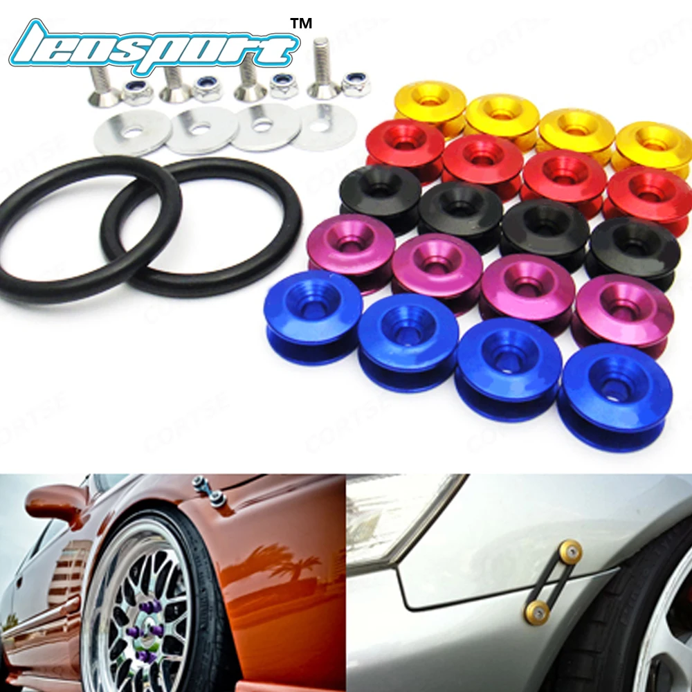 Leosport- JDM Style Aluminum Bumper Quick Release Fasteners Fender Washers For Honda Civic Integra And Universal Car with Logo