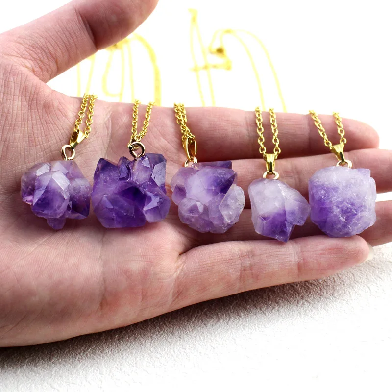 Irregular Amethysts Quartz  Necklace for Women Crystal Piont Stone Pendant Natural  Stone Healing Small Jewelry Pendants