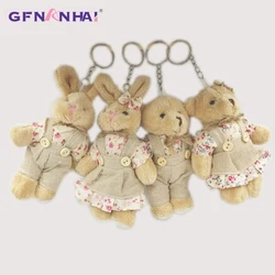 2pcs/lot 11cm Couple Bear Rabbit Plush Toys Stuffed Dolls Floral Cloth Teddy Bear Rabbit Keychain Pendants Gift for Lovers Girls