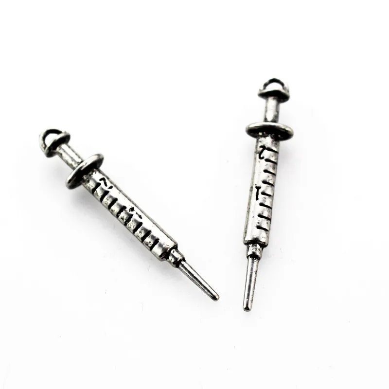 Wholesale 20pcs Antique Syringe Dangle Charms DIY Bracele&Bangles Hanging Hole DIY Jewelry Accessories