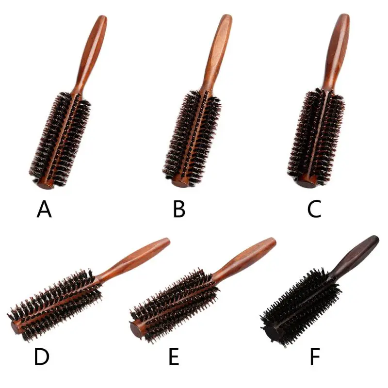 6 Types Straight Twill Hair Comb Natural Boar Bristle Rolling Brush Round Barrel Blowing Curling DIY Hairdressing Styling Tool