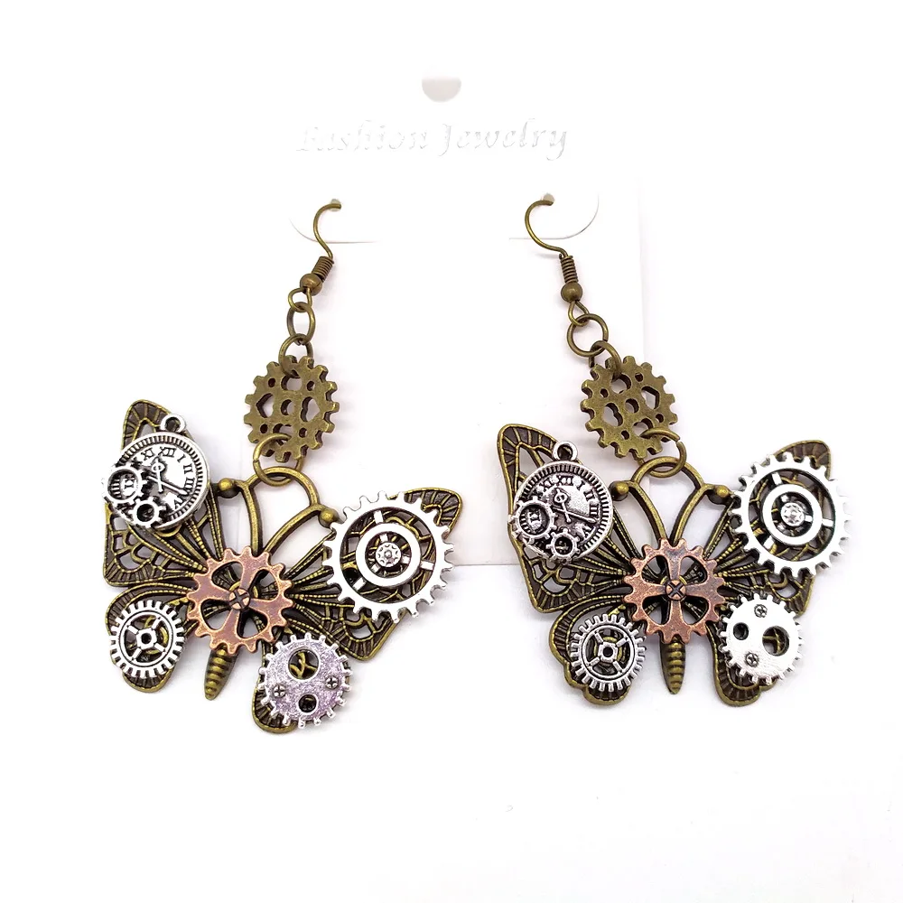 Very Popular Butterflies Steampunk Gears Women`s Drop Earrings