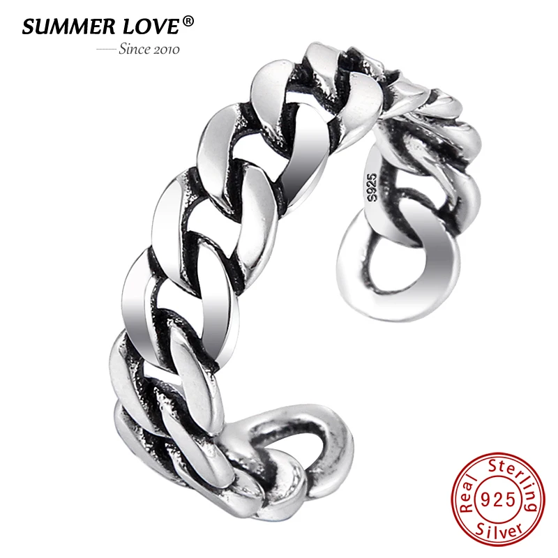 

Vintage Retro Ring S925 Sterling Silver Simple Chain Fine Jewelry for women men unique open rings New Collect 2023