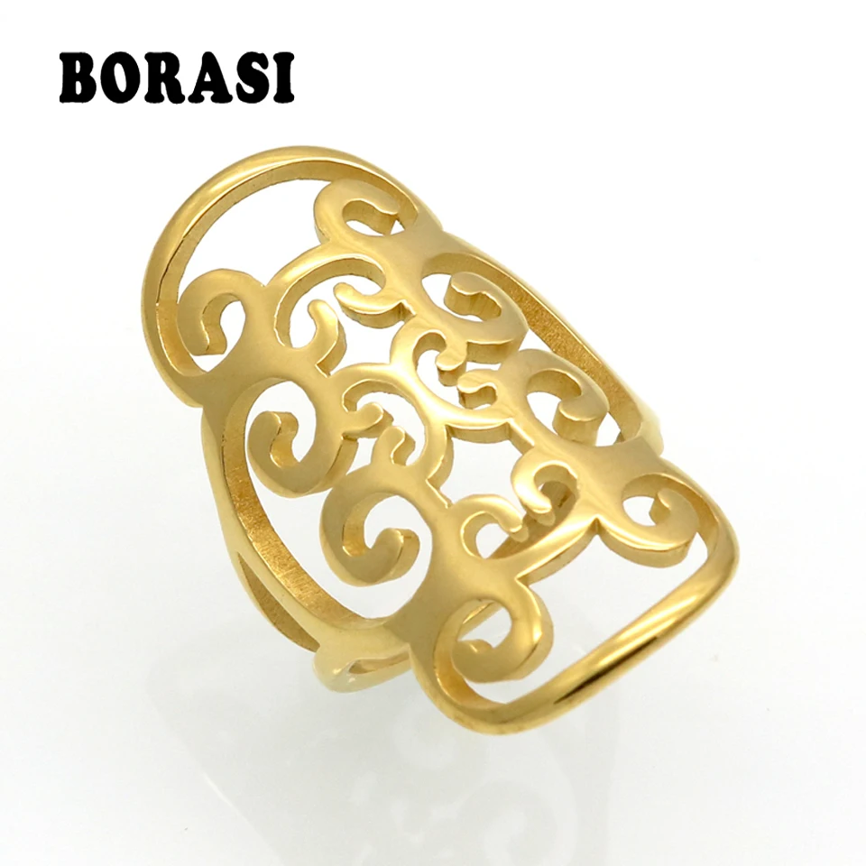 New Fashion Gold Color Stainless Steel Rings For Women Big Petals Design Exaggerated Rring Fashion Jewelry wholesale