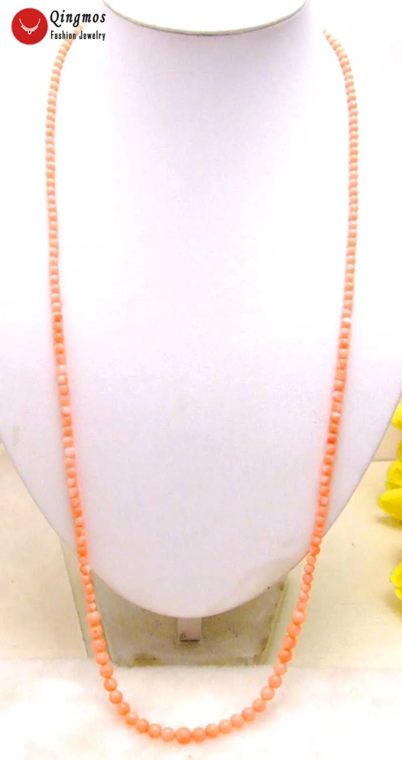 

Qingmos Natural Coral Necklace for Women with Pink 4-7mm Round Coral Sweater Necklace Jewelry 33" Long Necklace colar nec5749