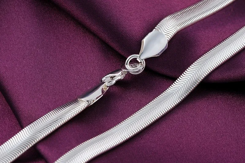 925 16-24inch Free shipping Popular Beautiful fashion silver color5MM flat snake necklace high quality jewelry N193 Kinsle