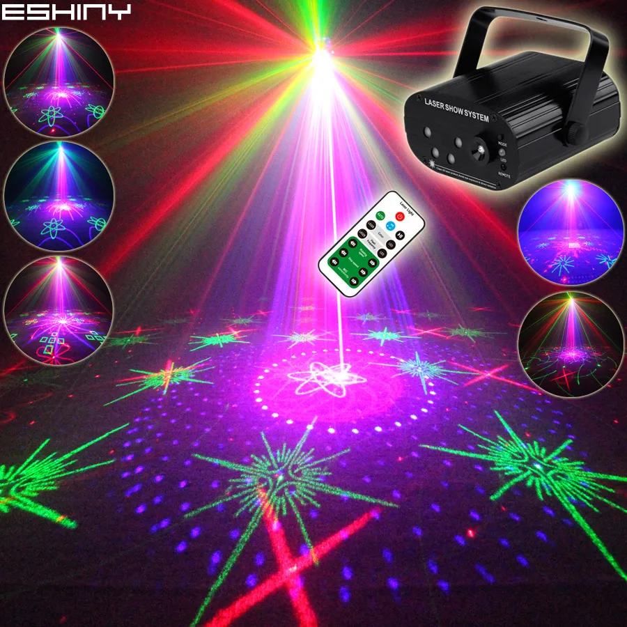 ESHINY Mini RGB 5 Lens Laser 128 Patterns Projector Blue Led Club Home Party Bar DJ Disco Xmas Dance Stage Effect Light N60T155