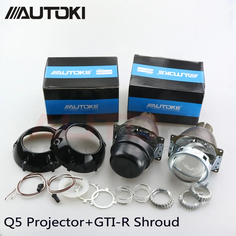 

Autoki Car Styling Automobiles Metal Q5 3.0 inch HID Bi xenon Headlight Projector Lens+GTI Shrouds Use D2S D2H Bulbs Lamp