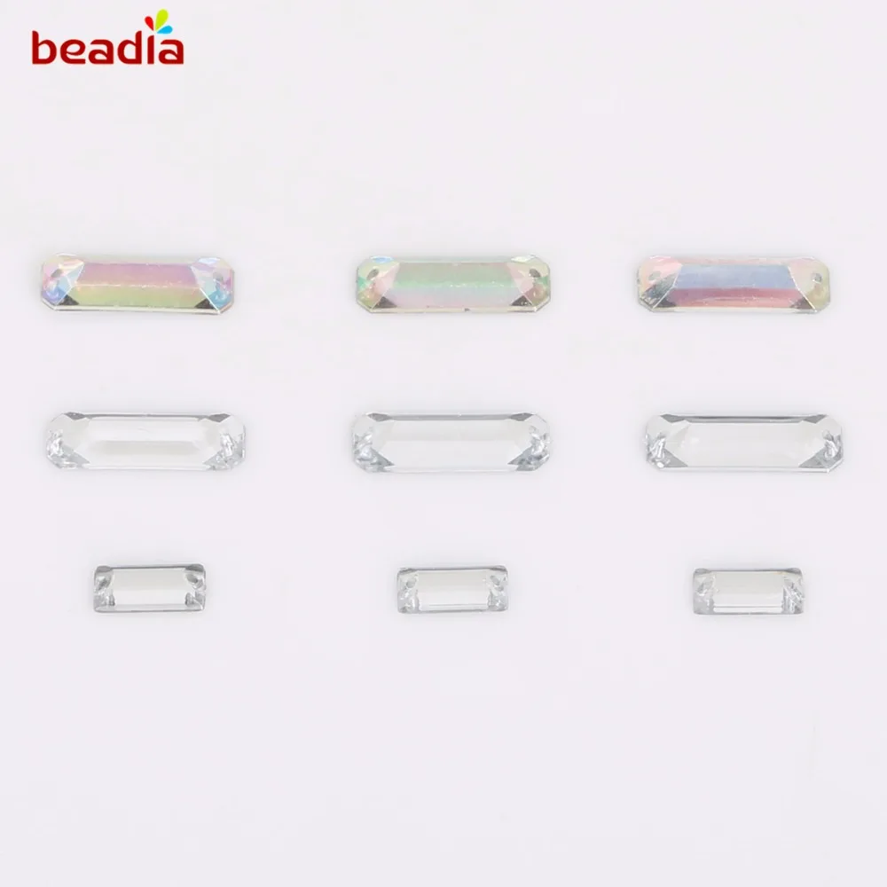 Wholesale 5*10/6*18mm Lucency Rectangle Crystal Stone 2 Holes Sew On Rhinestone Acrylic DIY Craft For Jewelry Decoration