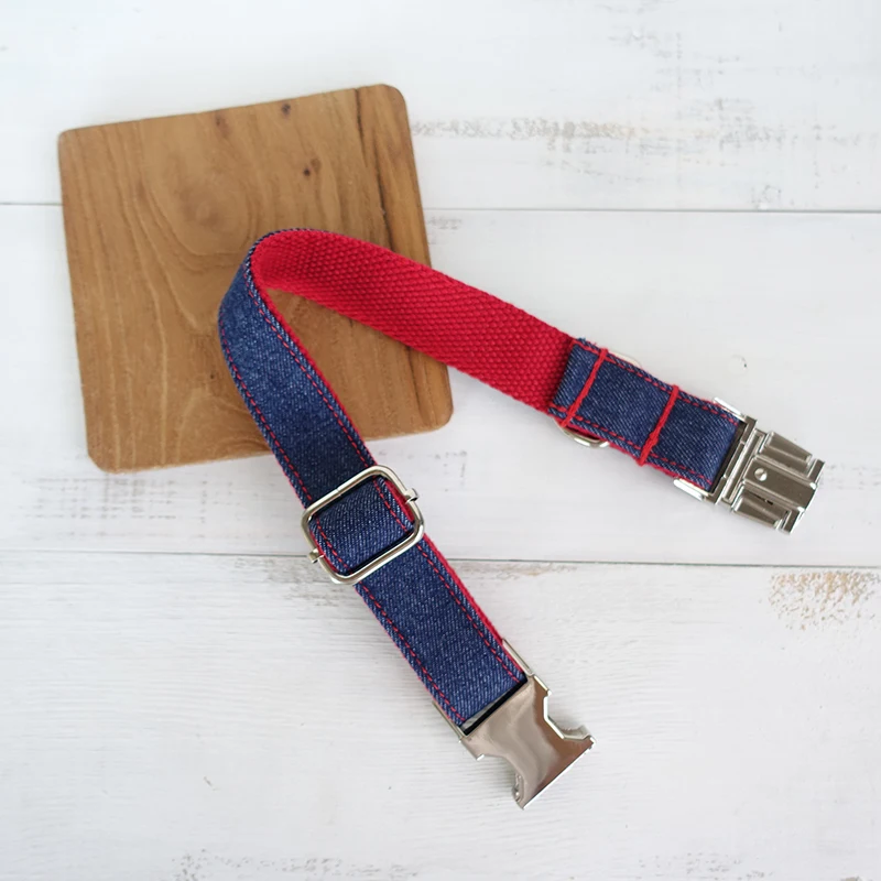 MUTTCO retailing self-designed collar THE RED JEAN mazarine and red dog collar and leash 5 sizes UDC038