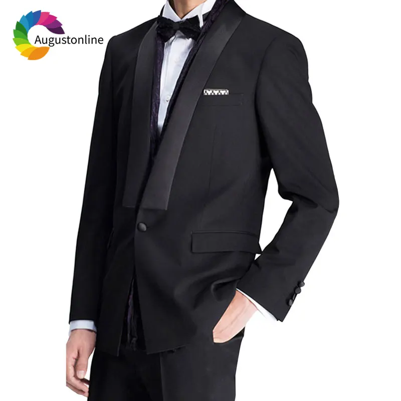 

Black Groom Tuxedo Men Suits Wedding Satin Shawl Lapel Custom Made Slim Fit Best Man Blazer Jacket Pants 2Piece Terno Masculino