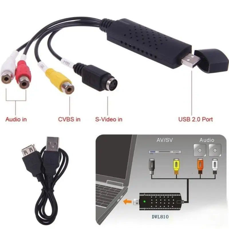 USB Video Capture Card TV DVD VHS DVR Capture Adapter USB 2.0 to Audio AV S Video For Windows