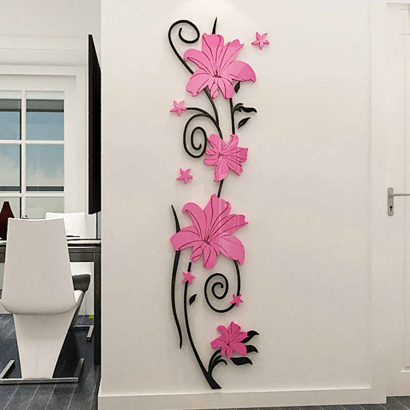 Flower Vine Acrylic Crystal 3D Wall Stickers, TV Background, DIY Art Wall Decor, Living Room, Bedroom, Creative Home Decoration