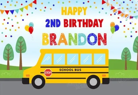 

custom School Bus Flag Polka Dot Tree Road Birthday photography backgrounds Computer print party photo backdrop