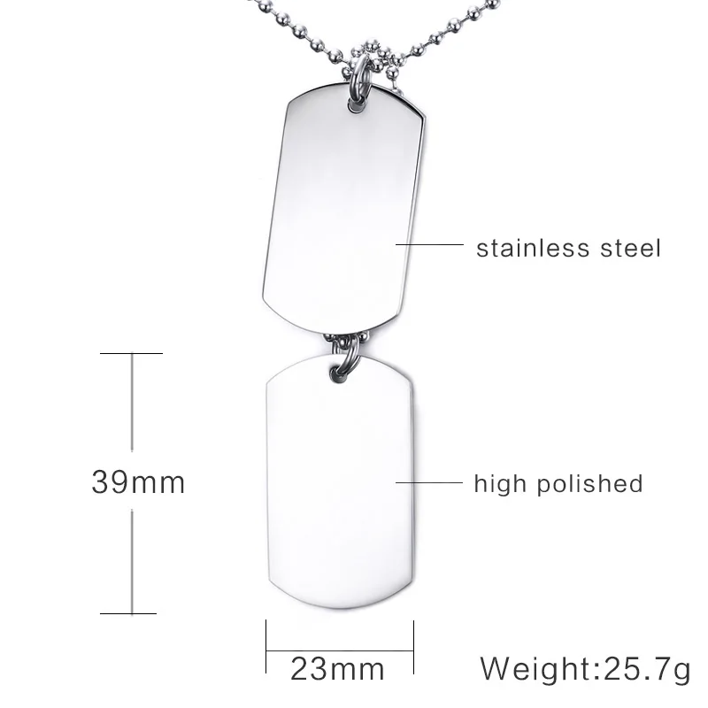 VNOX Stainless Steel Double Dog Tag Necklace Pendant ID Men Jewelry 24\