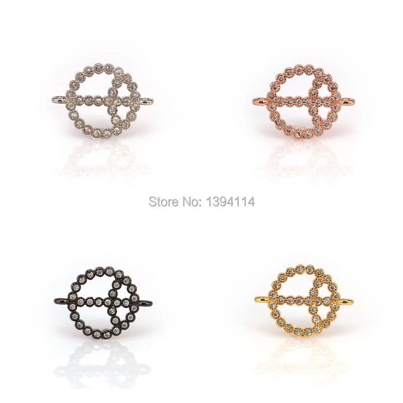 

19*16*2mm Micro Pave CZ Luck Peace Symbol Connector For Women As DIY Bracelets Accessory