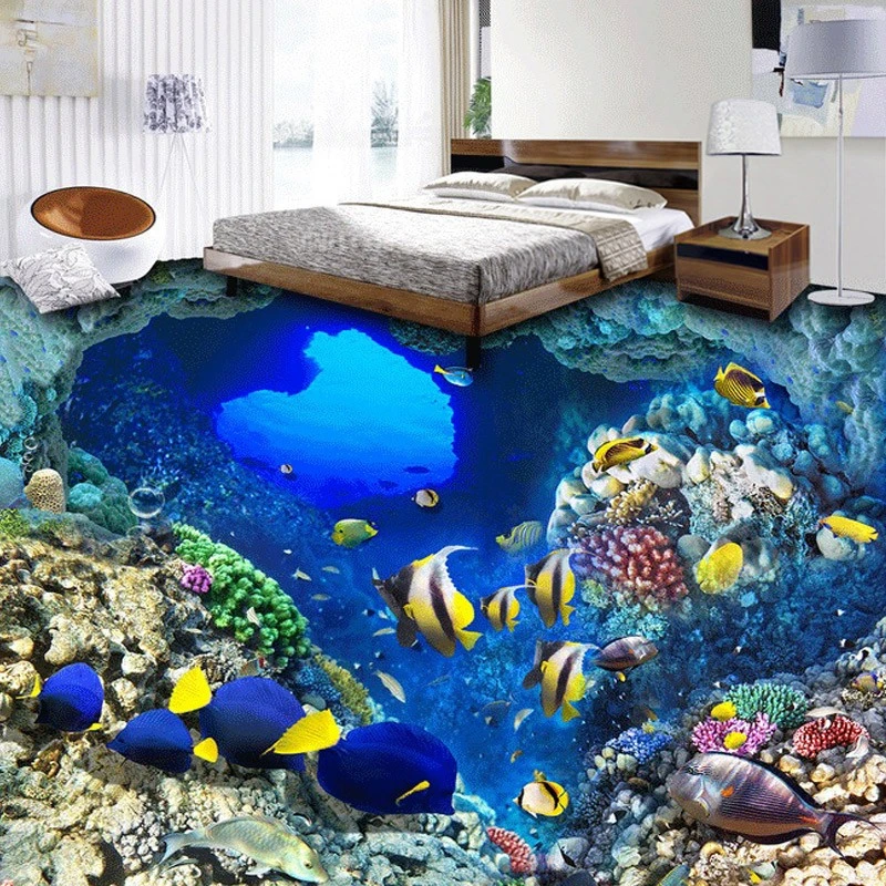 beibehang Mediterranean Shoal Fish Floor wallpaper for walls 3 d Waterproof For Bathroom 3D Wall Papers For Kids Wall Coverings