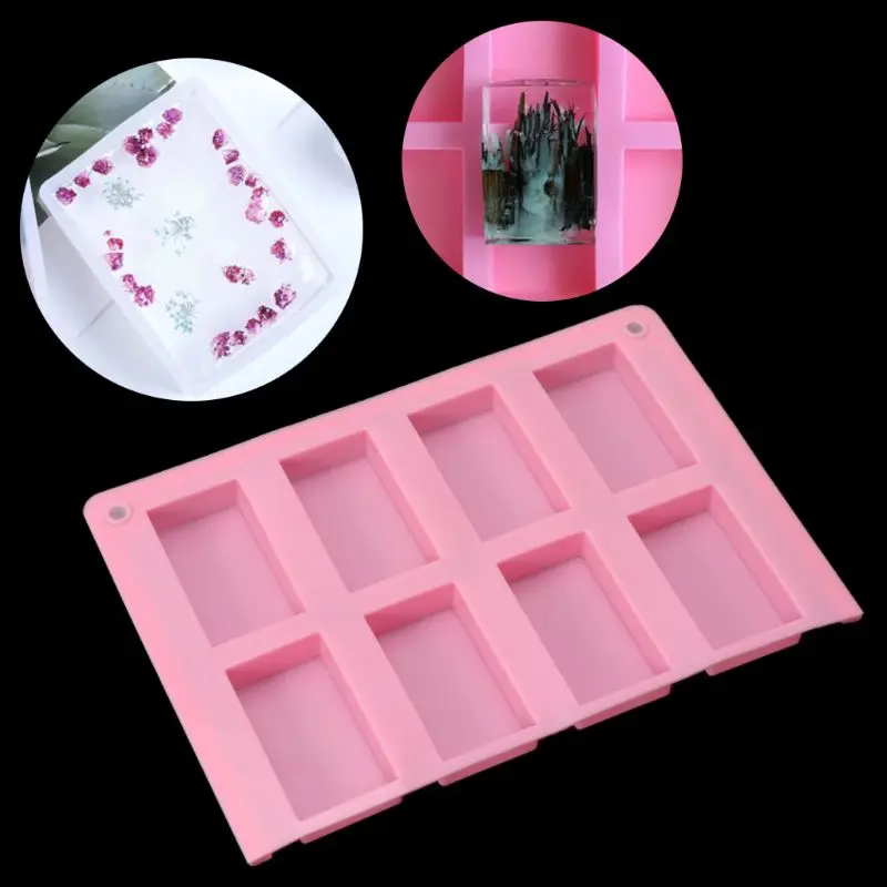 8 Cavities Rectangle Cuboid Silicone Mold Soap Dried Flower Resin Mold DIY Tools