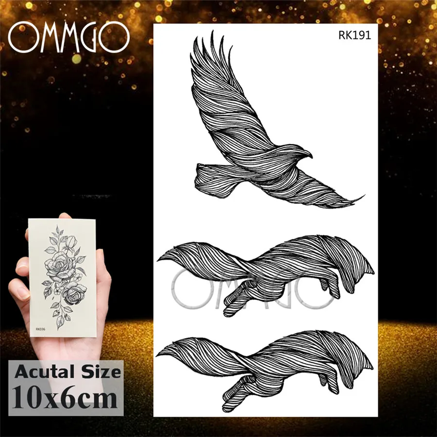 OMMGO Eagle Bird Wolf Temporary Tattoos Sticker Dolphin Elk Draw Fake Tattoo Small Animal Custom Tatoos For Women Men Body Art