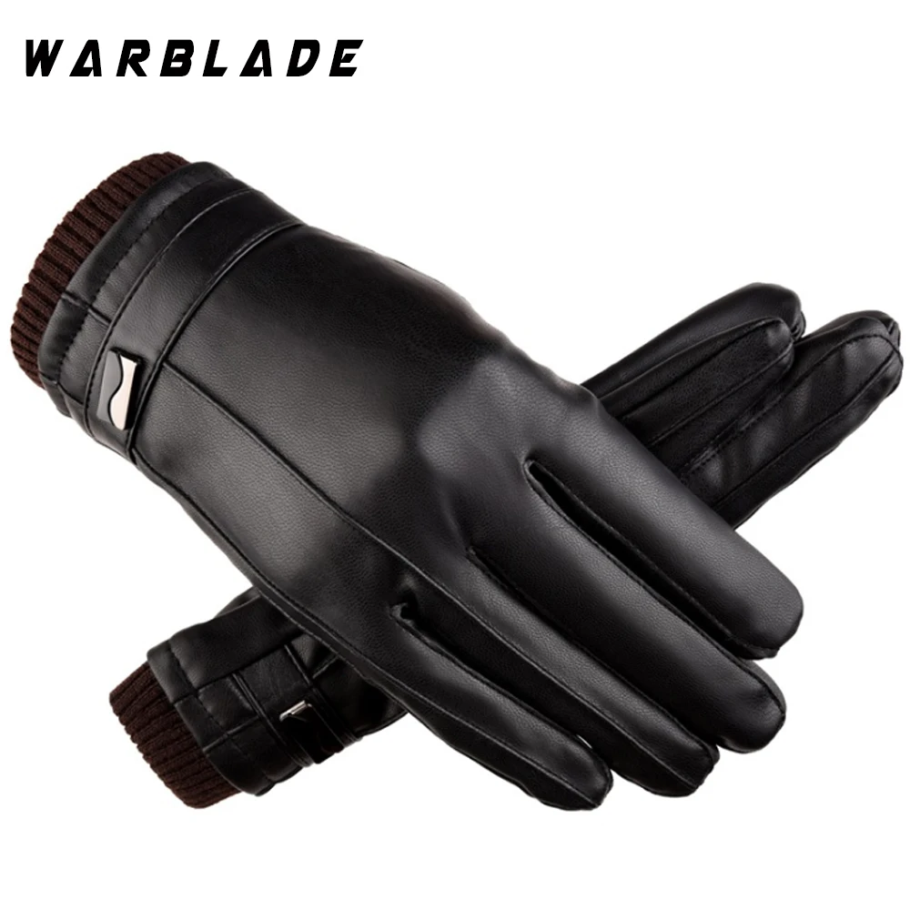 Hot Men\'s Luxurious PU Leather Winter Driving Warm Gloves Cashmere Tactical gloves Black Drop Shipping High Quality WBL