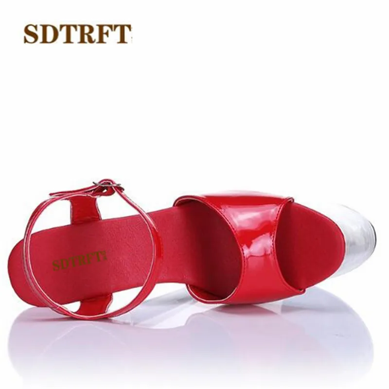 SDTRFT:34-46 Fashion Crossdresser Buckle Sandals 20cm thin heels shoes platform paint leather Crossdresser SM shoes woman pumps