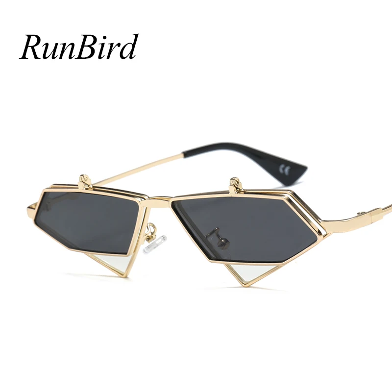 RunBird Vintage Punk Triangle Sunglasses Women Men Metal Frame Black Red Flip Cover Sun Glasses Retro Shade 5253R