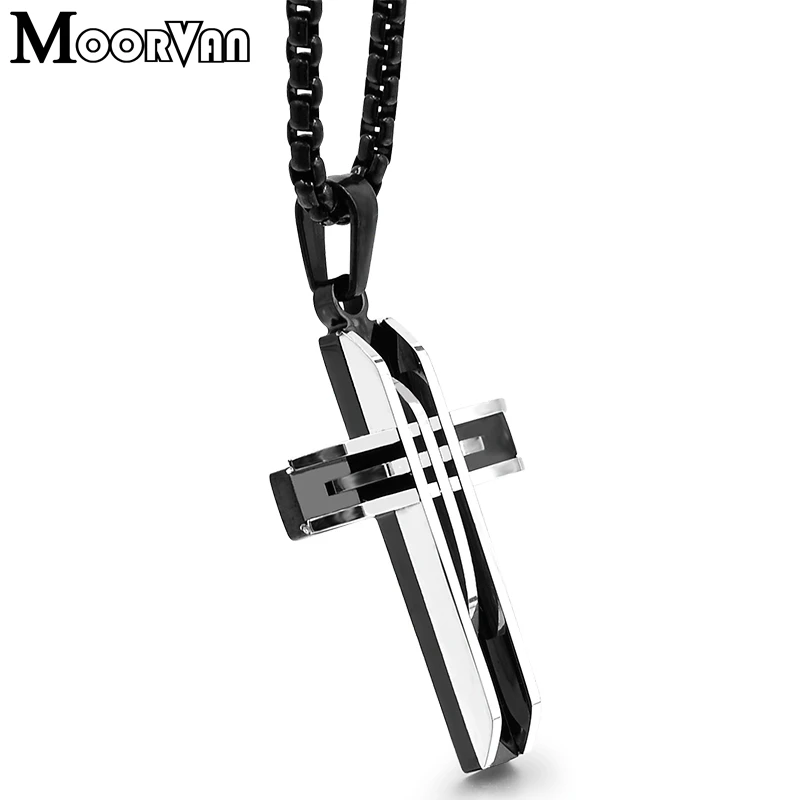 Moorvan unique geometry cross pendant+necklace women rock trendy stainless steel bump punk crucifix girl jewelry VP285