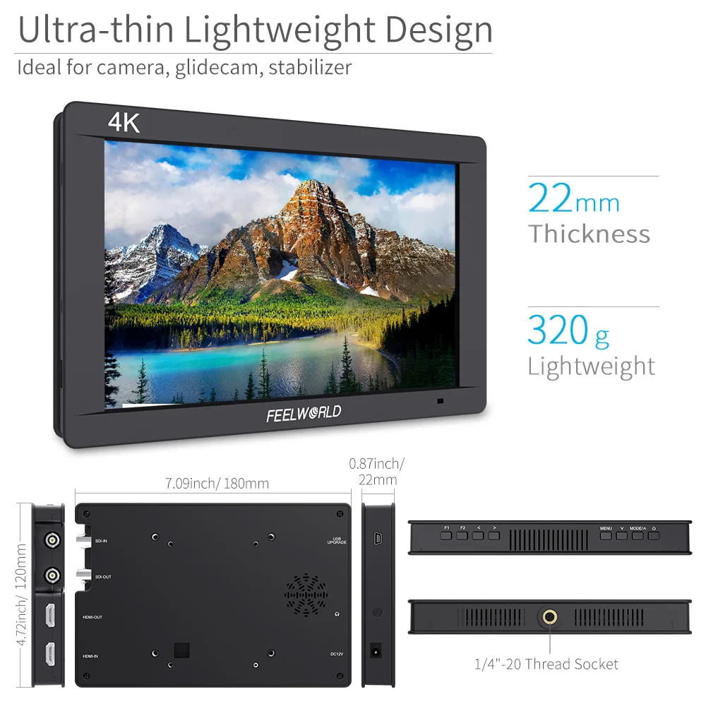 Feel world FW703 7 بوصة 3G-SDI 4K HDMI مراقب 7 "IPS 1920x1200 كامل HD كاميرا جهاز المراقبة الميدانية مع الرسم البياني تمرغ التركيز زيبرا