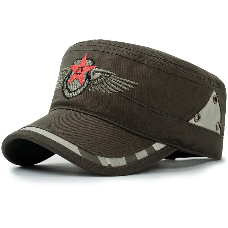 Brand Unikevow Military hats with Star Embroidered Adjusted baseball cap Flat top Hat for men and women Militaire gorra