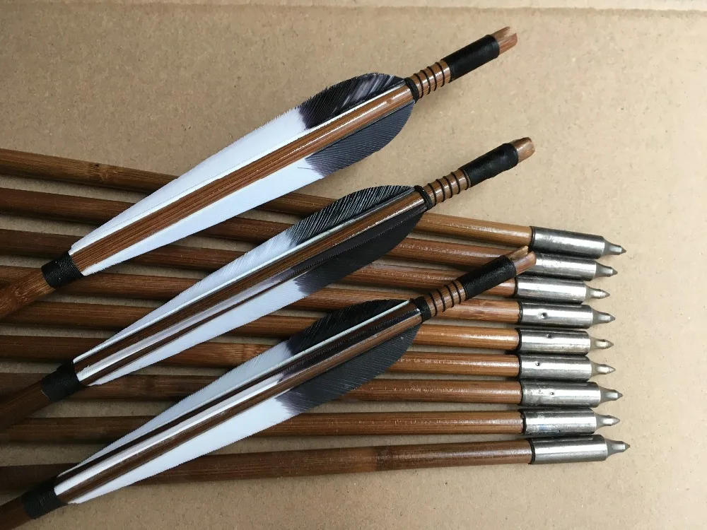 6/12/24pcs  Handmade bamboo Arrows Turkey feather For Longbow  Recurve Bow Archery Hunting