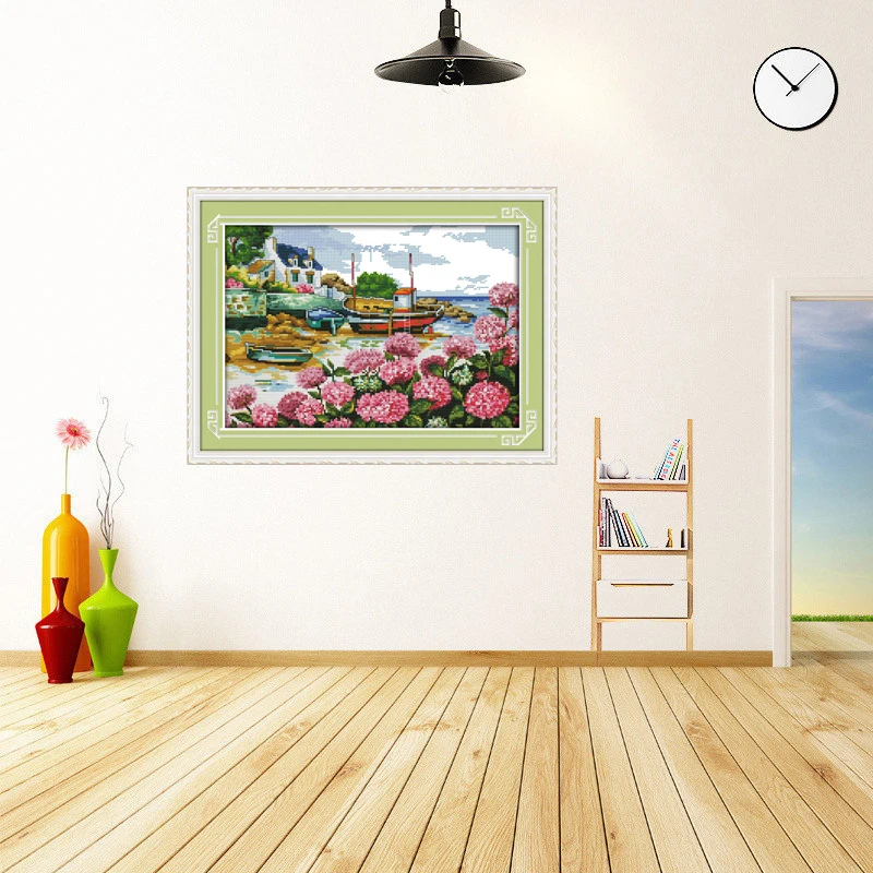 Joy Sunday Cross Stitch Kit DMC Needlework Embroidery Kit 11ct 14ct Winter Street Landscape Cross Stitch Patterns DIY Handwork image 6