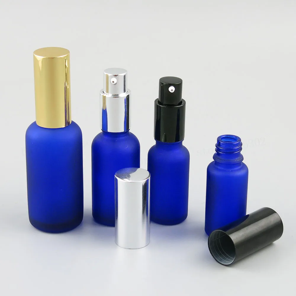 

200 x 100ml 50ml 30ml 20ml 15ml 10ml Frost Blue lotion Pump Bottle 1oz 1/3oz Blue Bottle With Aluminium Pump