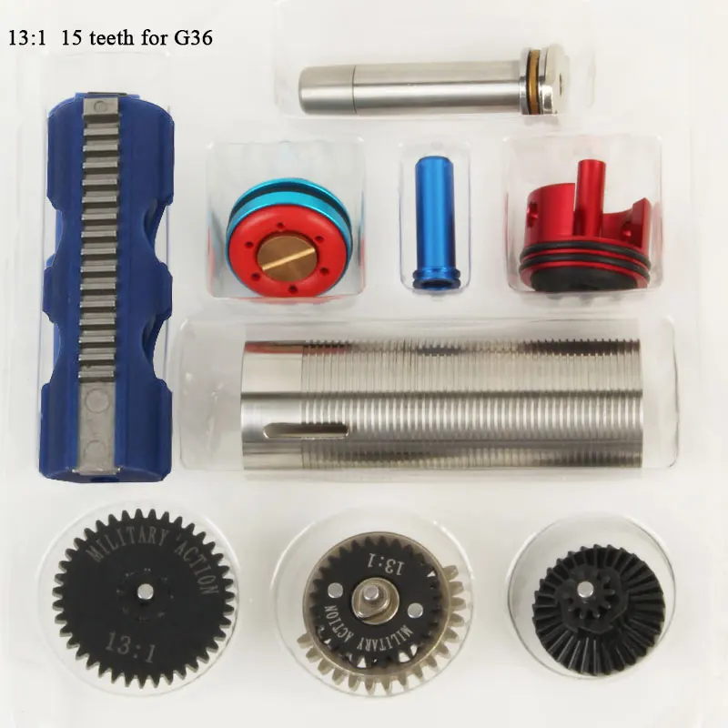 13:1 wysoka skrzynia biegów dysza Tune-Up zestawy 15 zębów Cylinder tłokowy głowica tłokowa wiosna przewodnik dla M4 AK G36 MP5 Ver.2/3 Airsoft AEG