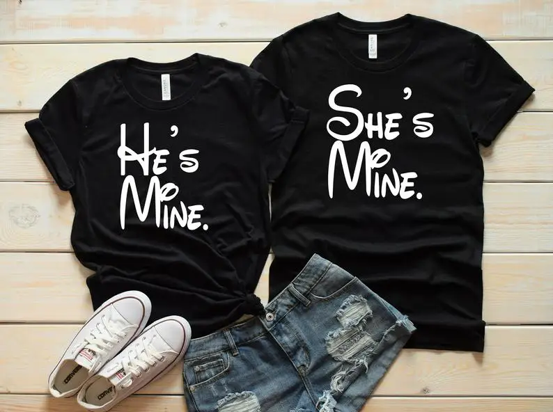 Skuggnas She's Mine and He's Mine Matching Couples Shirts Cute Couple's t shirts Short Sleeve Tumblr Matching Clothing dropship