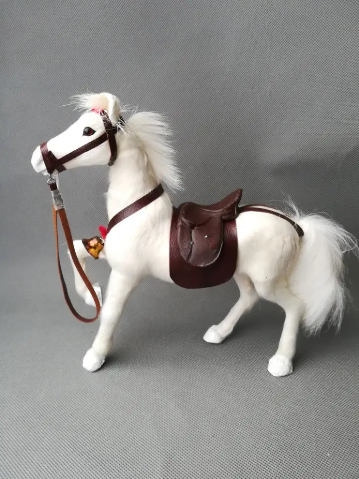 Echt leben spielzeug erhöhen bein up horse modell über 24x8x23cm weiß pferd mit sattel hard modell ornament prop dekoration geschenk h1499