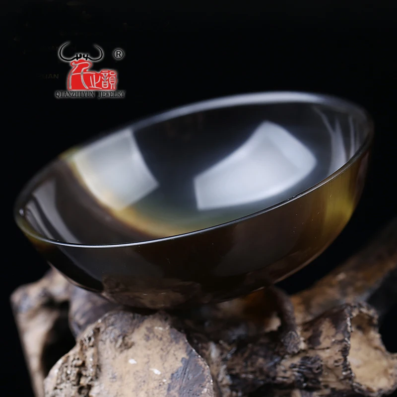 Pure handmade natural water buffalo horn small bowl with thick black horn bowl.