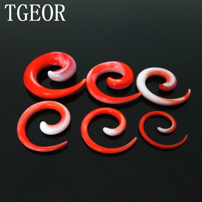 FREE SHPPING piercing body jewelry ear expander Charm 1pair gauges double color spiral acrylic ear taper HIGH QUALITY